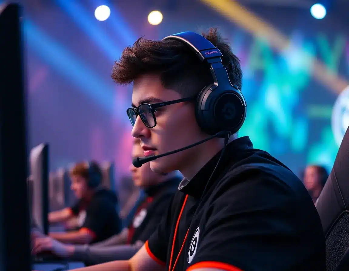 Joueur esport professionnel utilisant un casque SteelSeries Arctis en tournoi gaming compétitif