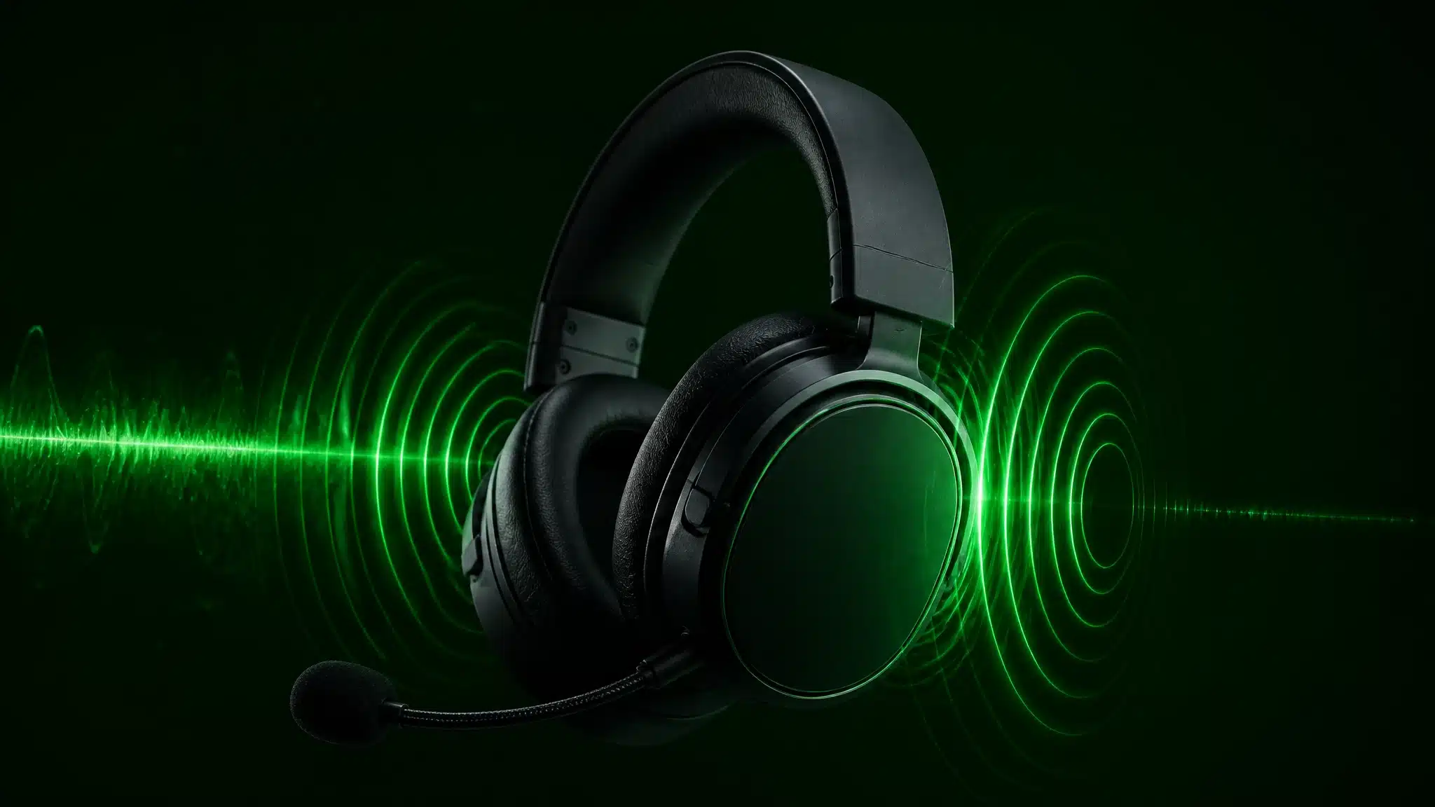 Casque gaming fermé sur fond vert foncé illustrant la réduction de bruit